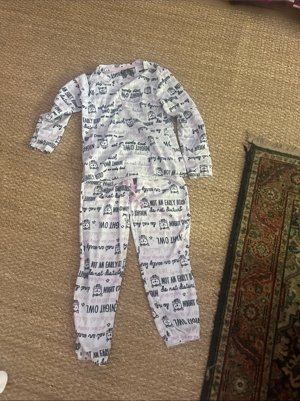 Justice White & Light Pink Owl Print Pajama Set